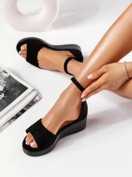 Sandale cu platforma dama negre din piele ecologica intoarsa Amalia #19565