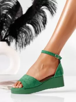 Sandale cu platforma dama verzi din piele ecologica intoarsa Amalia #19566