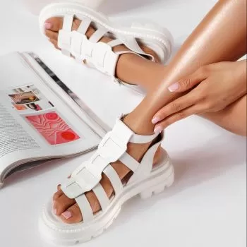 Sandale cu platforma albe din piele ecologica Nora #19603