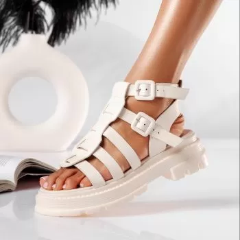 Sandale cu platforma bej din piele ecologica Nora #19604