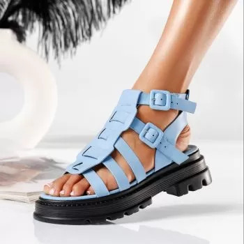 Sandale cu platforma albastre din piele ecologica Nora #19605