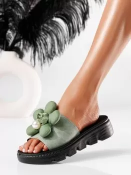 Papuci cu platforma dama verzi din piele ecologica Nova #19633