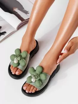 Papuci cu platforma dama verzi din piele ecologica Nova #19633