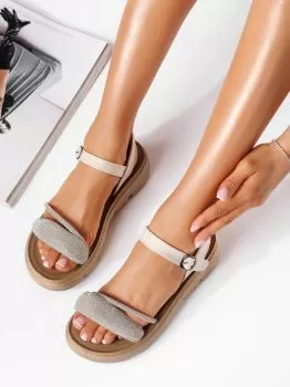 Sandale cu platforma dama bej din piele ecologica Ana #19652