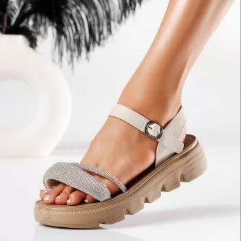 Sandale cu platforma dama bej din piele ecologica Ana #19652