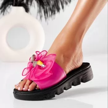 Papuci cu platforma dama roz din piele ecologica Andreea #19669
