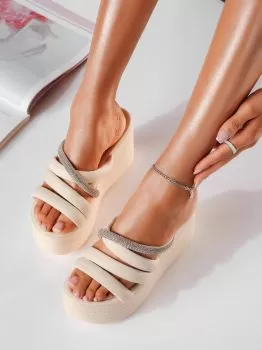 Papuci cu platforma dama bej din piele ecologica Adriana #19802