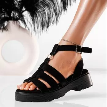 Sandale cu platforma dama negre din piele ecologica intoarsa Estela #19816