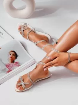 Sandale cu talpa joasa dama albe din piele ecologica Andreea2 #19823