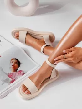 Sandale cu talpa joasa dama bej din piele ecologica Leah #19855