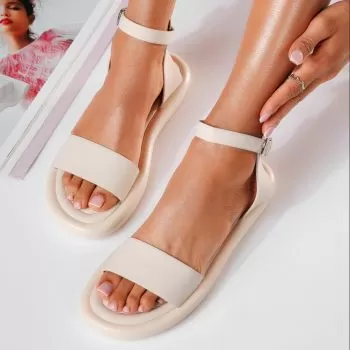 Sandale cu talpa joasa dama bej din piele ecologica Leah #19855
