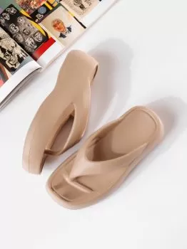 Papuci cu platforma dama khaki din material sintetic Nicola #19882