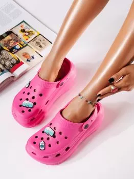 Papuci cu platforma dama fucsia din material sintetic Vanessa #19909
