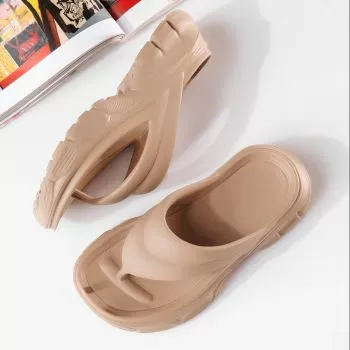Papuci cu platforma dama khaki din material sintetic Greta #19917
