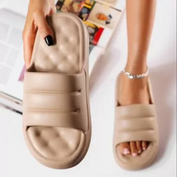Papuci cu platforma dama khaki din material sintetic Valeria #19920
