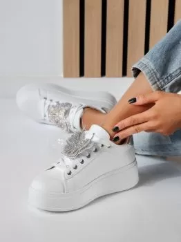 Adidasi dama albi din piele ecologica Nina #19955