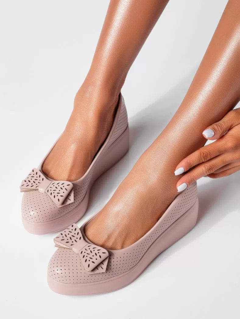 Pantofi cu platforma dama nude din piele ecologica Karen #20057