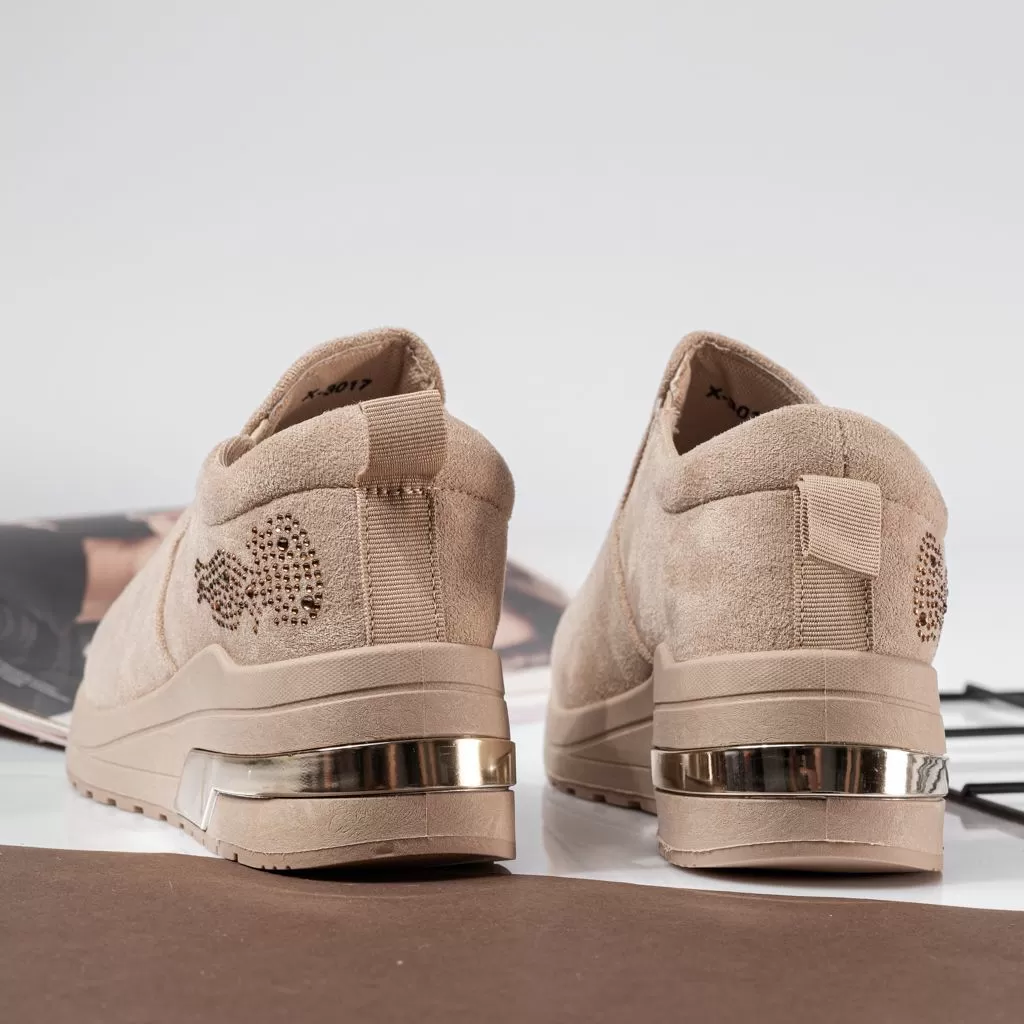 Adidasi cu platforma dama khaki din piele ecologica intoarsa Lorelai #20108