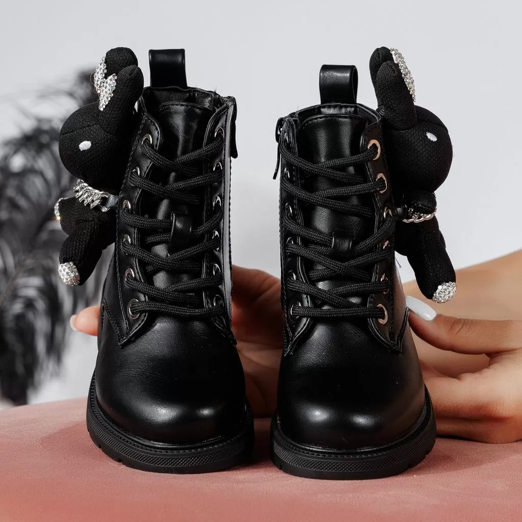 Ghete fete negre din piele ecologica Ivy2 #20270