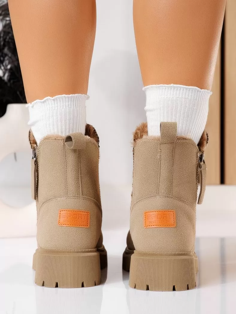 Ghete dama îmblanite khaki din piele ecologica intoarsa Delila #20433