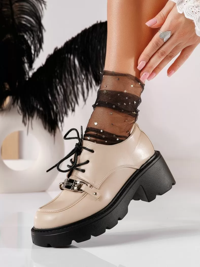 Pantofi casual dama bej din piele ecologica Ana #20498