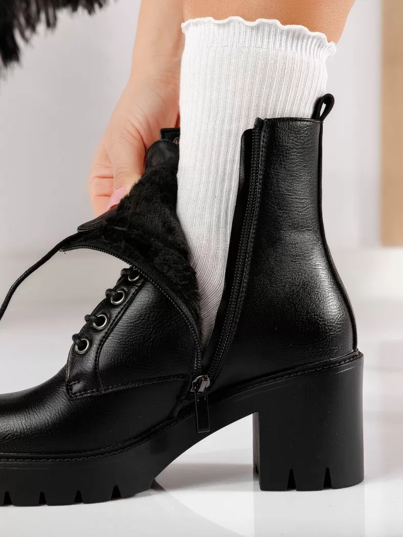 Botine dama îmblanite negre din piele ecologica Riya #20530