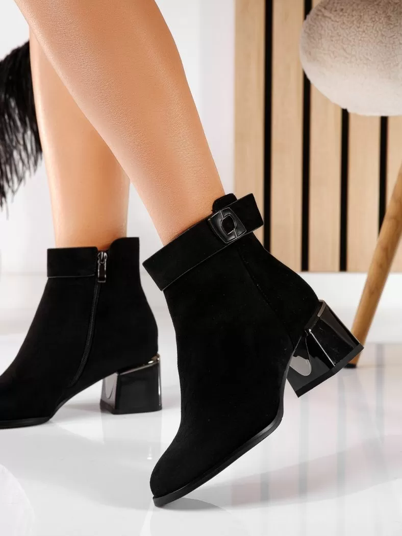 Botine dama negre din piele ecologica intoarsa Tess #20541