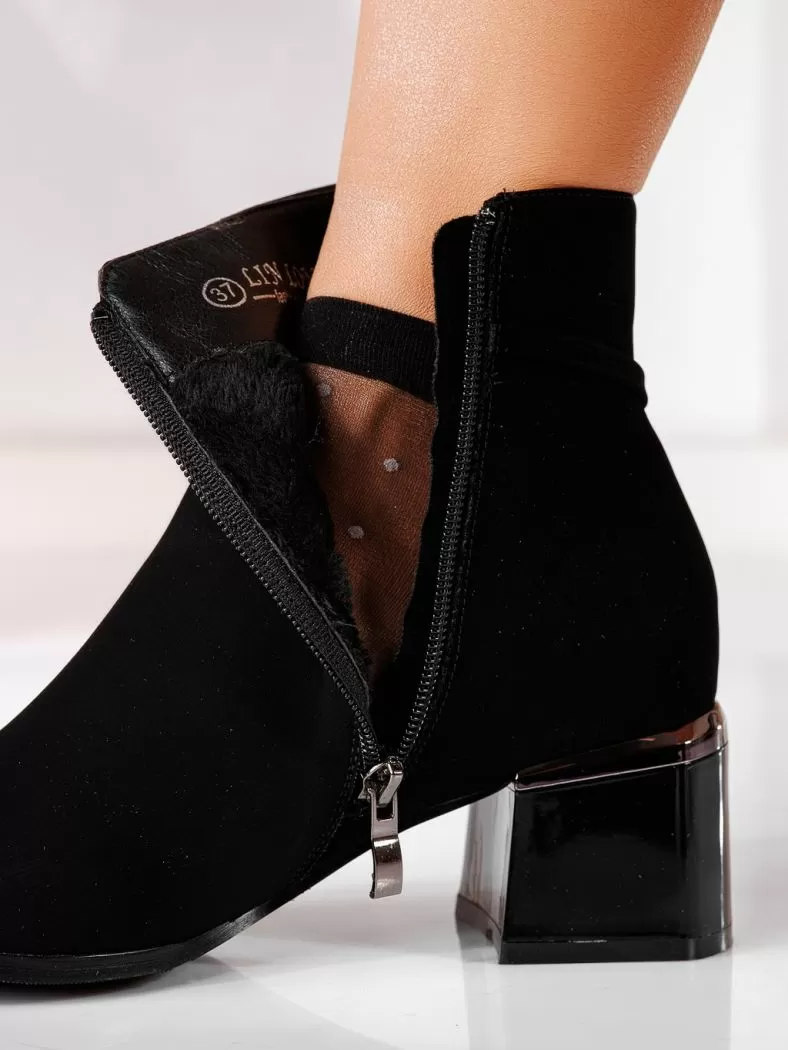 Botine dama negre îmblanite din piele ecologica intoarsa Lumi #20650