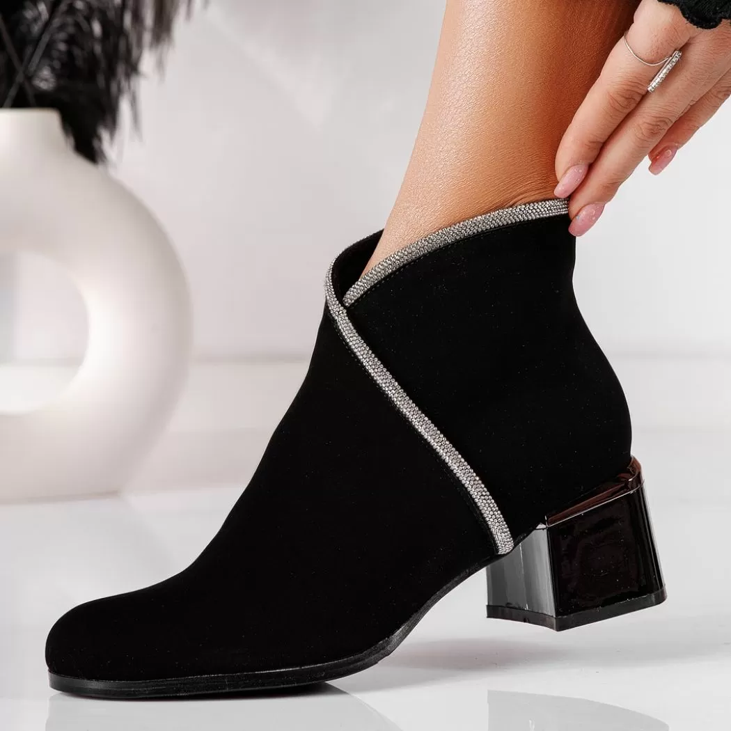 Botine dama îmblanite negre din piele ecologica intoarsa Kara #20660