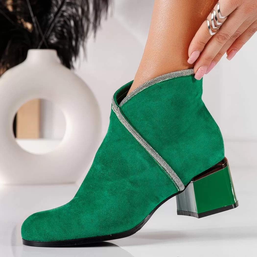 Botine dama îmblanite verzi din piele ecologica intoarsa Kara #20661