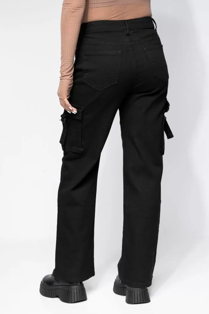 Blugi Tip Cargo Dama Rosa Negri #A630