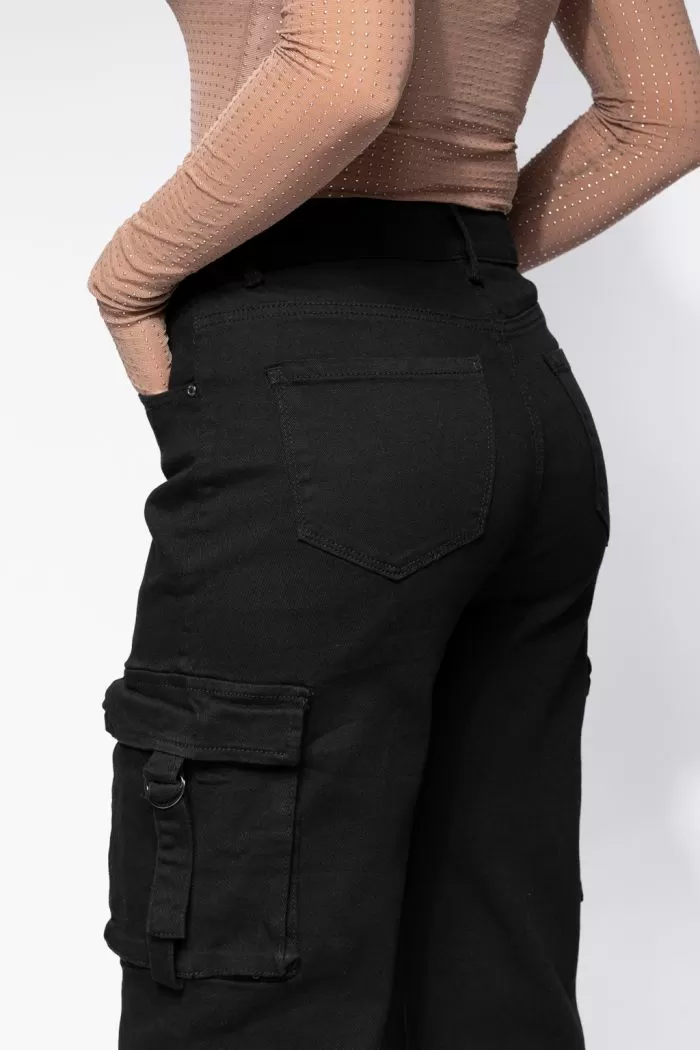 Blugi Tip Cargo Dama Rosa Negri #A630