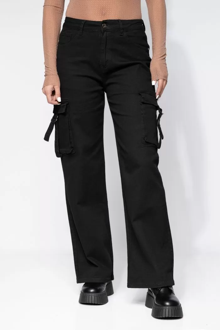Blugi Tip Cargo Dama Rosa Negri #A630