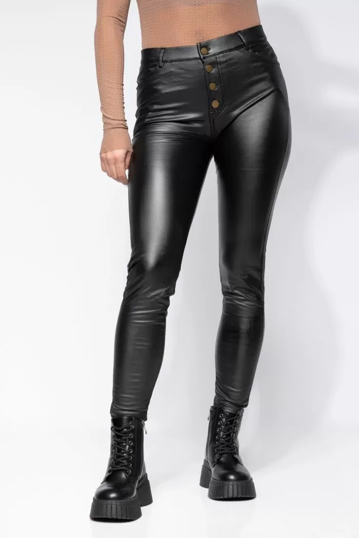 Pantaloni Piele Ecologica Vatuiti Dama Elif Negri #A633