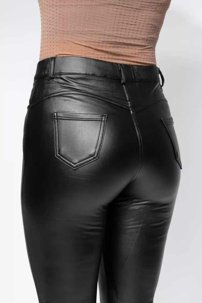 Pantaloni Piele Ecologica Vatuiti Dama Elif Negri #A633