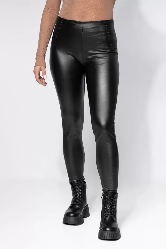 Pantaloni Piele Ecologica Vatuiti Dama Leyla Negri #A639