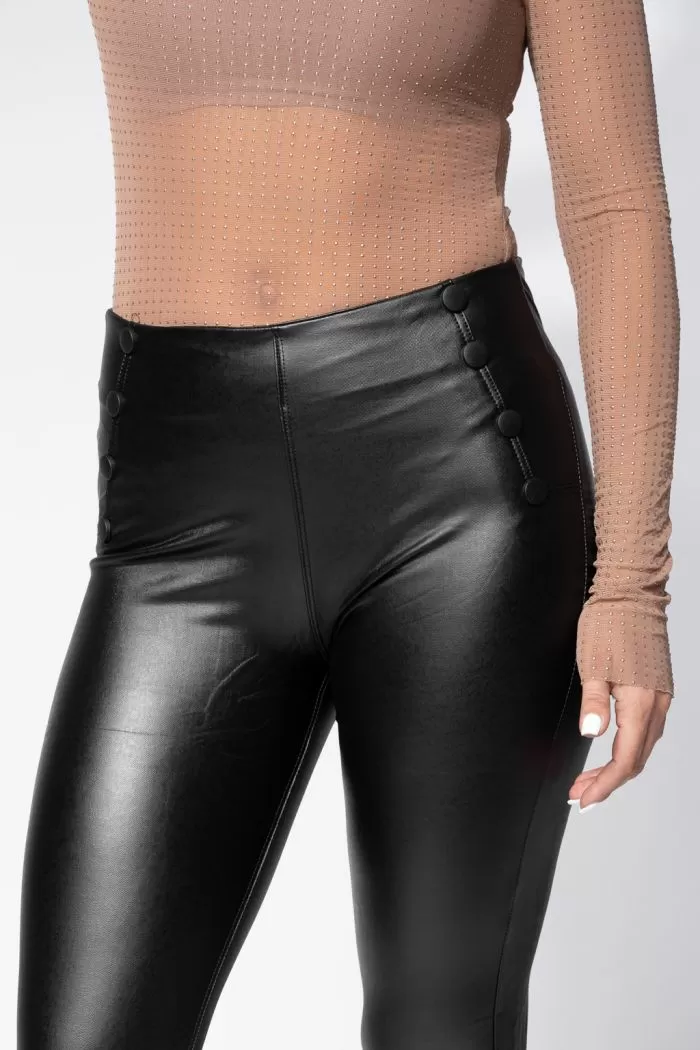 Pantaloni Piele Ecologica Vatuiti Dama Leyla Negri #A639