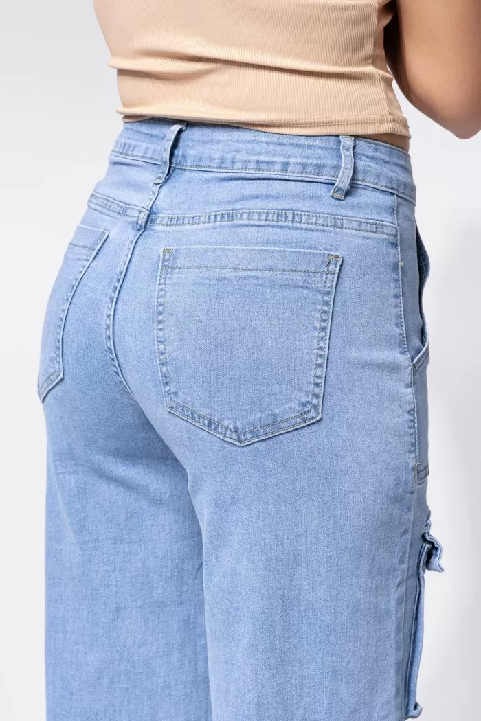 Pantaloni Tip Cargo Evazati Dama Rina Albastri #A644