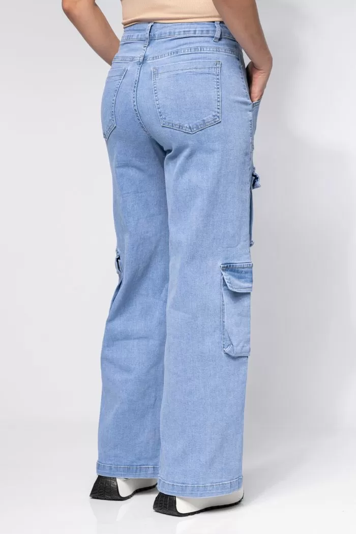 Pantaloni Tip Cargo Evazati Dama Rina Albastri #A644