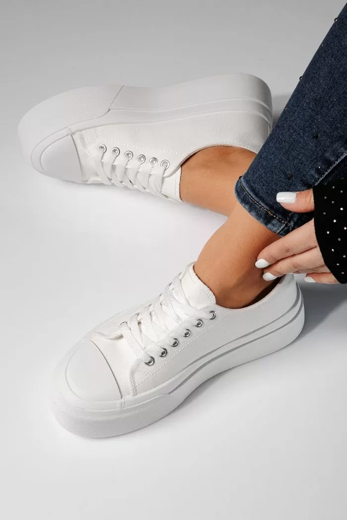 Adidasi dama albi din material textil Alessia #20671
