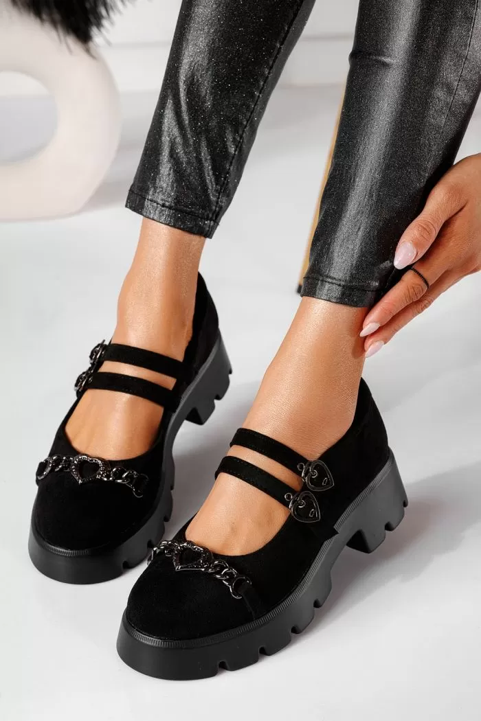 Pantofi casual dama negri din piele ecologica intoarsa Irisa #20769