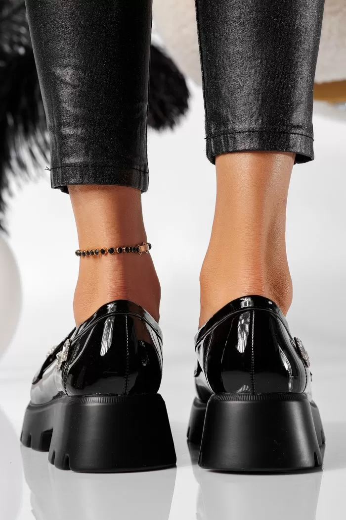 Pantofi casual dama negri din piele ecologica lacuita Ivi #20771