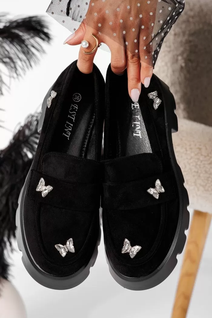 Pantofi casual dama negri din piele ecologica intoarsa Ivi #20772
