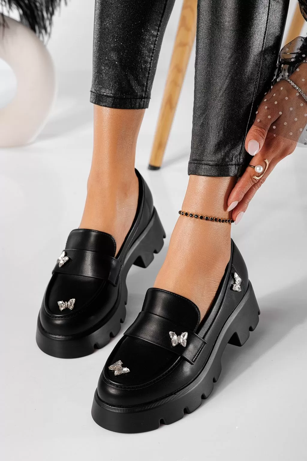 Pantofi casual dama negri din piele ecologica Ivi #20773