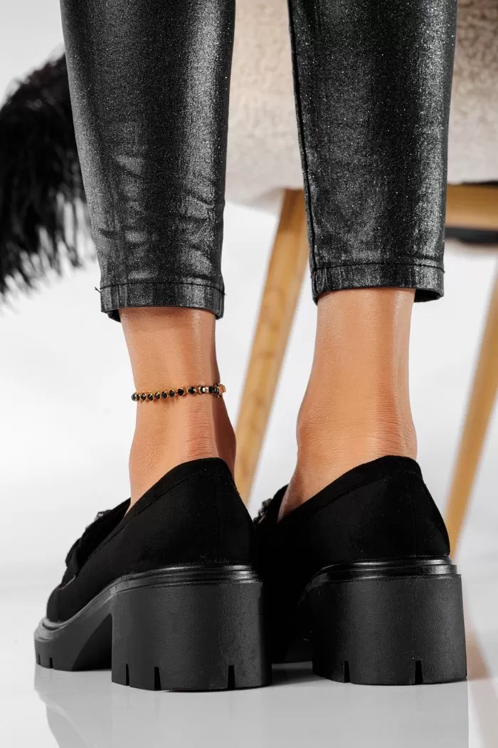 Pantofi casual dama negri din piele ecologica intoarsa Helga #20775