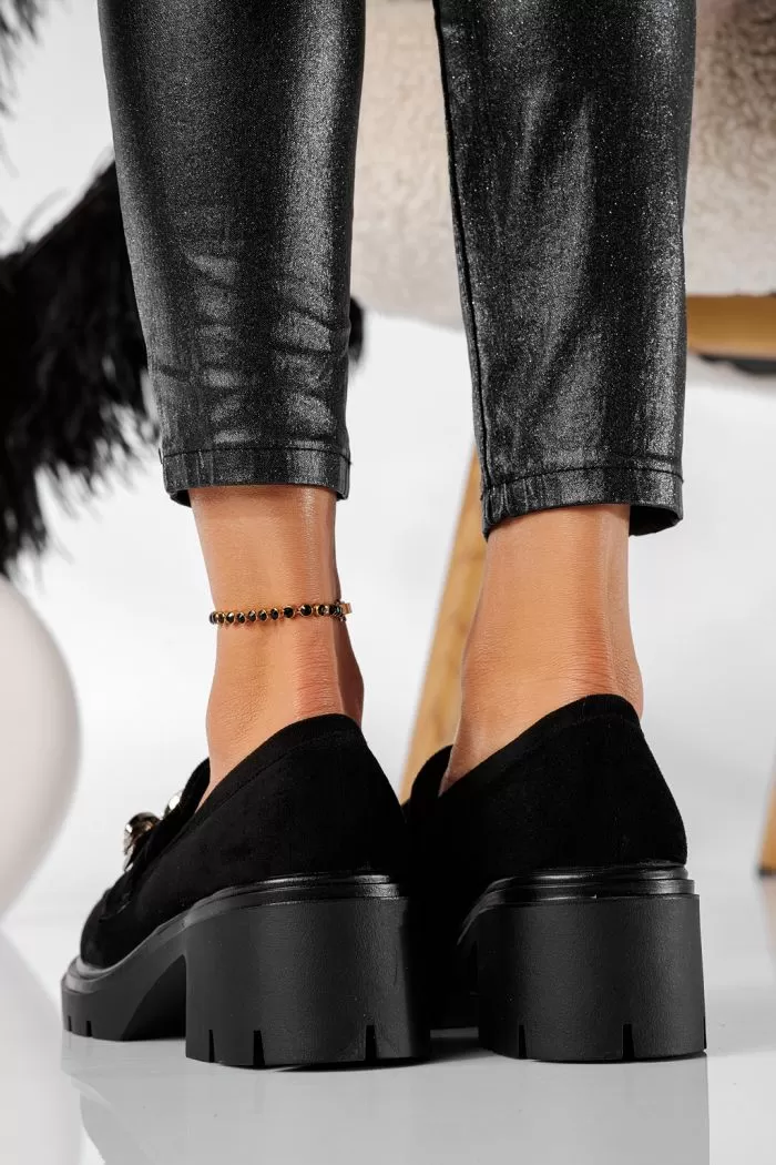 Pantofi casual dama negri din piele ecologica intoarsa Jenica #20782