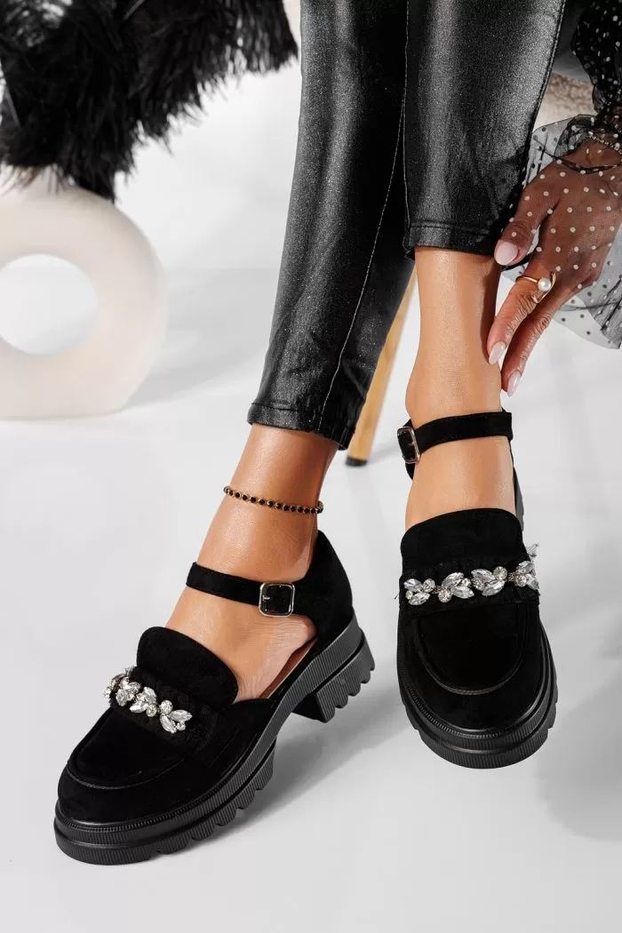 Pantofi casual dama negri din piele ecologica intoarsa Lelia #20784