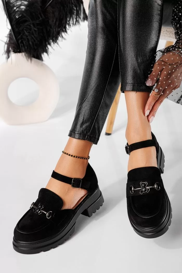 Pantofi casual dama negri din piele ecologica intoarsa Marta #20790