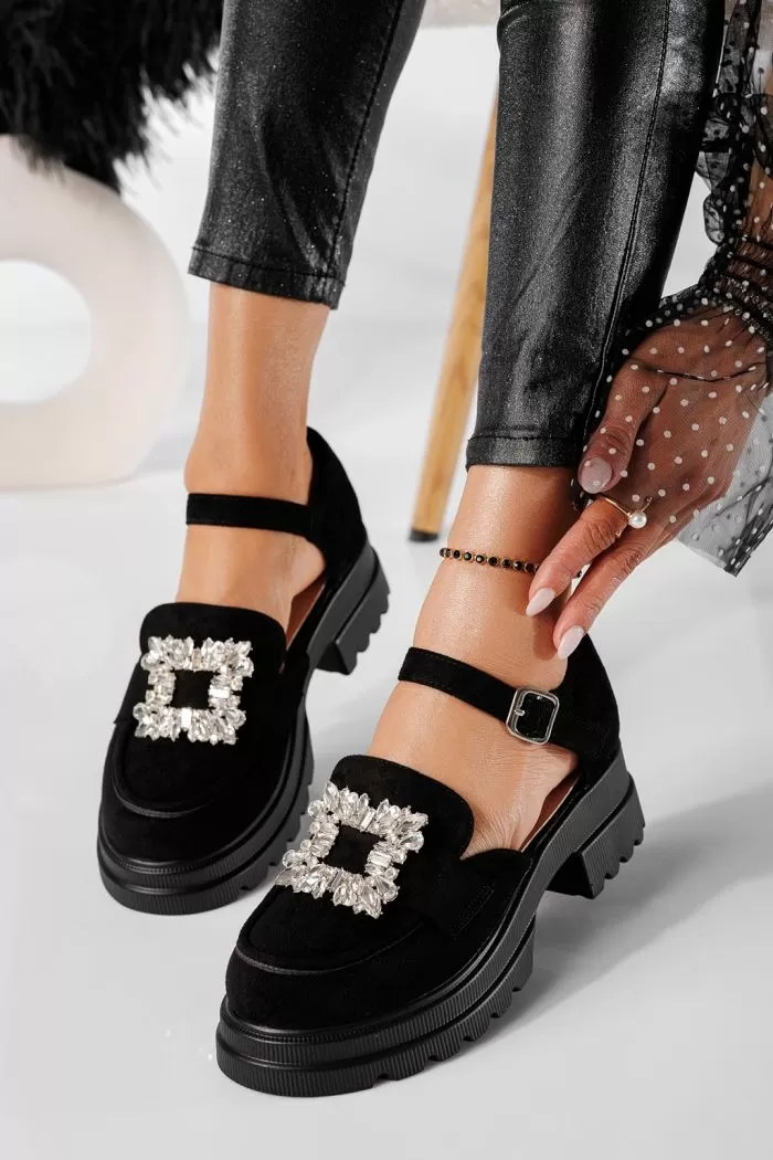 Pantofi casual dama negri din piele ecologica intoarsa Naomi #20796