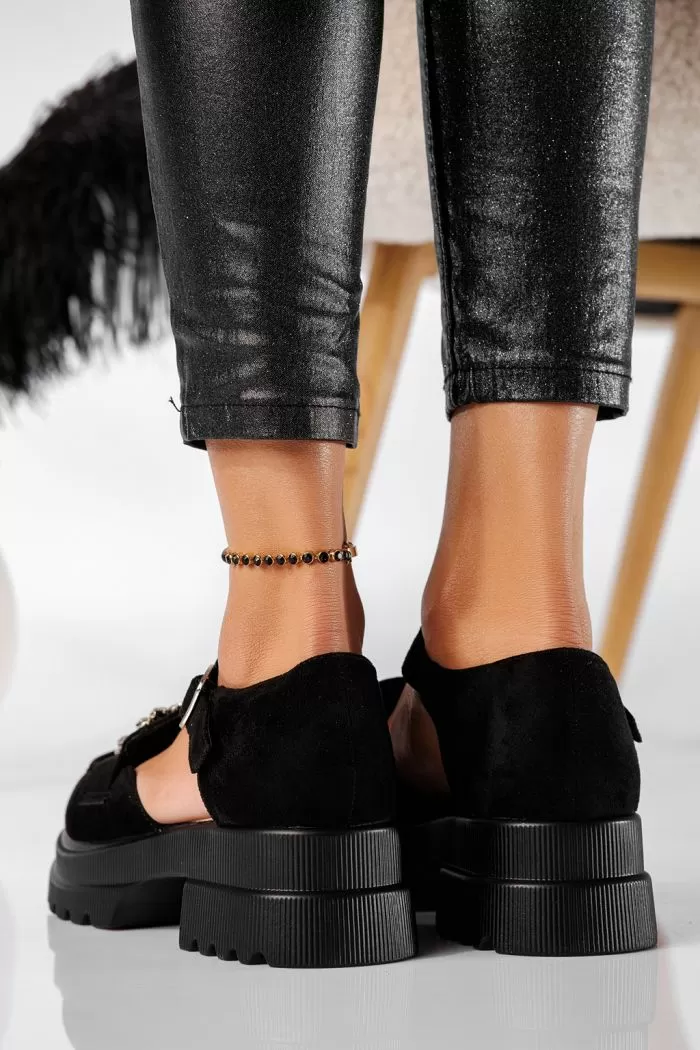 Pantofi casual dama negri din piele ecologica intoarsa Naomi #20796